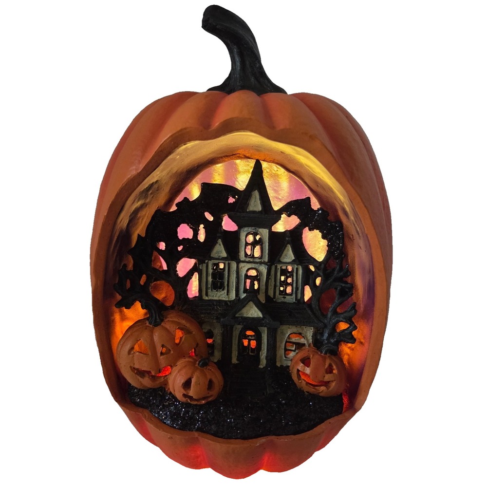 Jack O Lantern Lane Lighted Pumpkin Haunted House Halloween Decor Orange NEW 9in